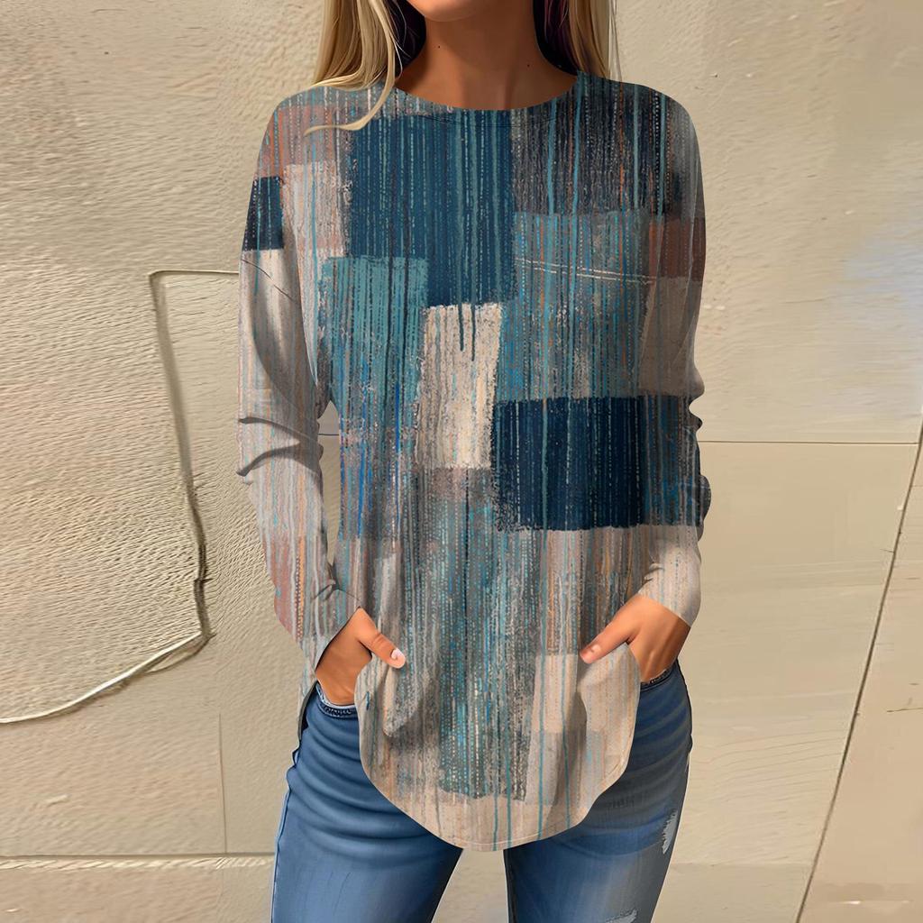 Футболки для женщин, осенний повседневный модный топ с длинным рукавом, пуловер с принтом, топ