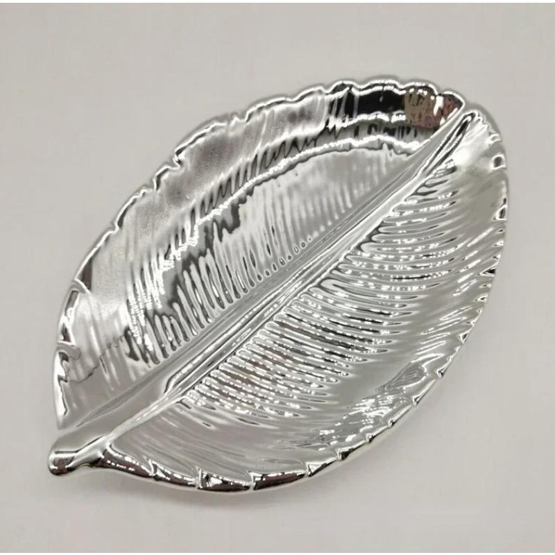 Trays Decorative Ceramic Leaves Shaped Dish Dinner Plates Cake Candy Dessert Tray Jewelry Storage Home Decoration Plates