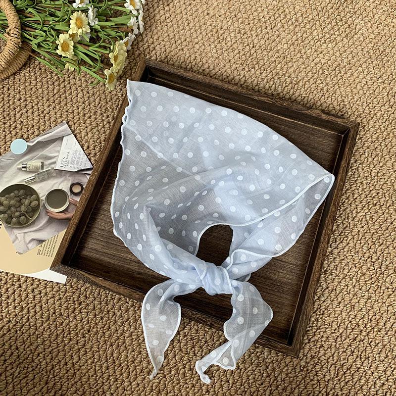 Headscarf Summer Women's Pastoral Polka Dot Silk Scarf High-end Sense Multi-purpose Neck Protection Small Scarf Triangle Scarf Scarf Women