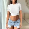 Summer Women's T-shirt Fashion Exposed Navel Short Top Sexy Solid Round Neck Tight Short Sleeved Top