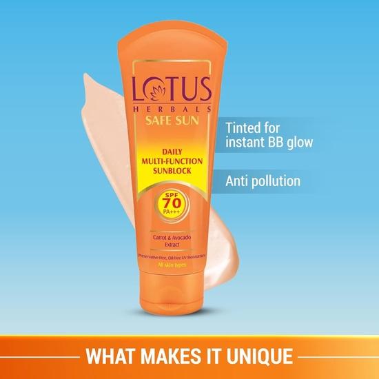 Солнцезащитный крем Lotus Herbals SPF 70 PA++ | Тонирующий | Мгновенное сияние | Нежирный | Пото- и водостойкий | Для всех типов кожи | 60 г