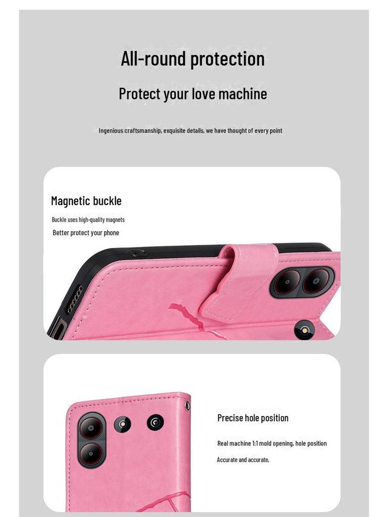 Чехол-книжка из кожи с тиснением «Бабочка» для ZTE Blade A54