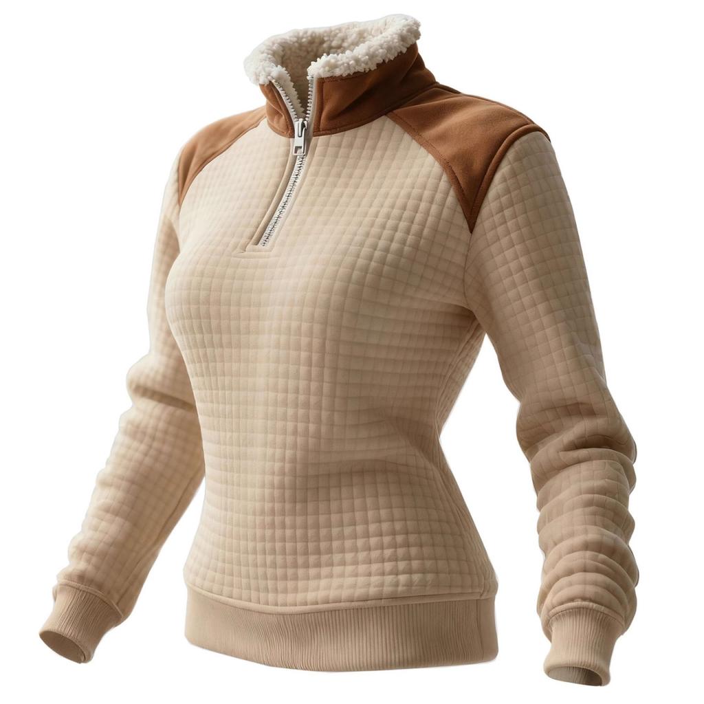 Женская ретро-худи в западном стиле с контрастной стойкой и повседневным кроем