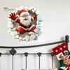 Самоклеящиеся рождественские наклейки на дверь, 3D наклейка на стену Санта-Клаус, Деколь, Реалистичный эффект прорыва сквозь Декали, Декор для дома, Самоклеящиеся, Праздничные