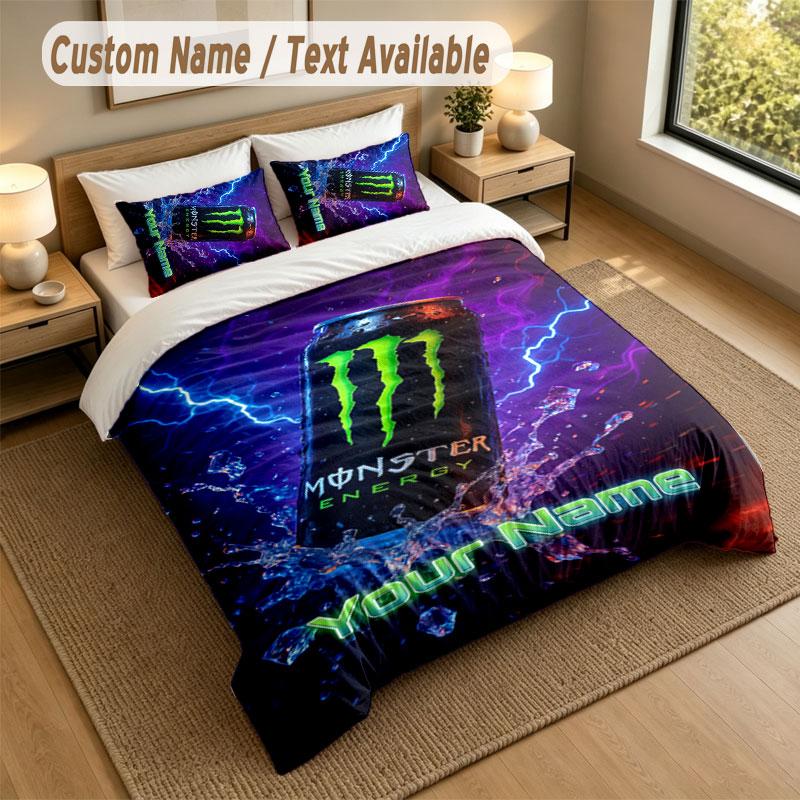 Bedding Set 1 Duvet Cover 2 Pillowcases Monster Energy Print Soft Bed Linen Bedroom Decor