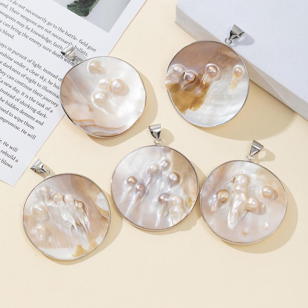 1Pc, Natural Shell Mother of Pearl Pendant, Boho Handmade Round Charms for Jewelry Making DIY Necklace Keychain Hanging Decoration Accessories Gifts