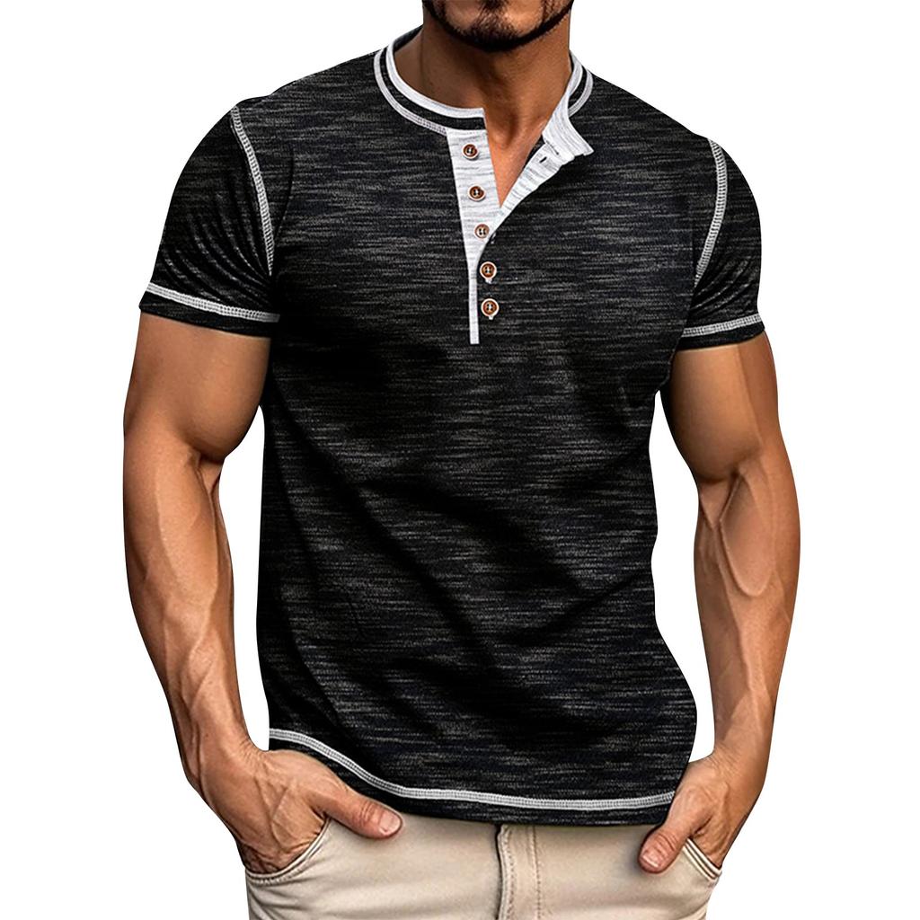 Men's Short Sleeved Lapel Collar T-shirt Casual Round Neck Top