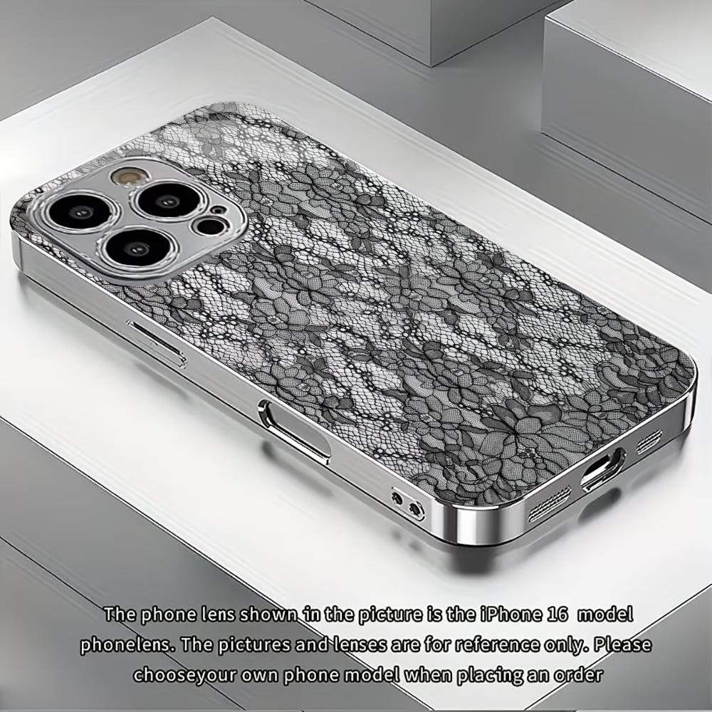 Черный чехол с цветочным кружевным принтом для мобильных телефонов iPhone 17 Pro Max, стеклянная крышка для iPhone 17 16 15 14 13 12 11 Pro Plus