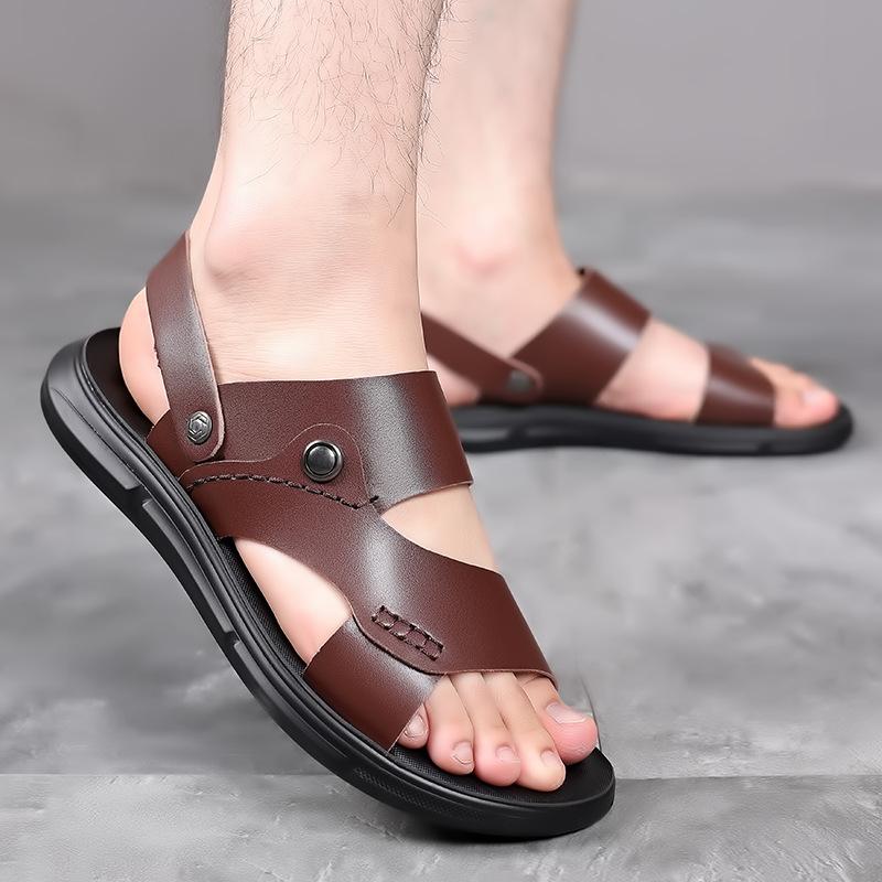 Fashion Men's Leather Sandals Summer Men's Slippers Outdoor Non-slip Beach Sandals Handmade Leather Men Shoes Fashion