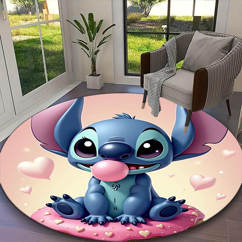 [1pc Stitch Pastel Donut Floral Office Carpet] Easy Maintenance Chair Rug for Conference Room Use, Durable Round Sofa Floor Mat