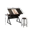 Adjustable drawing drafting table desk with 2 drawers for home office and school with stool(black)