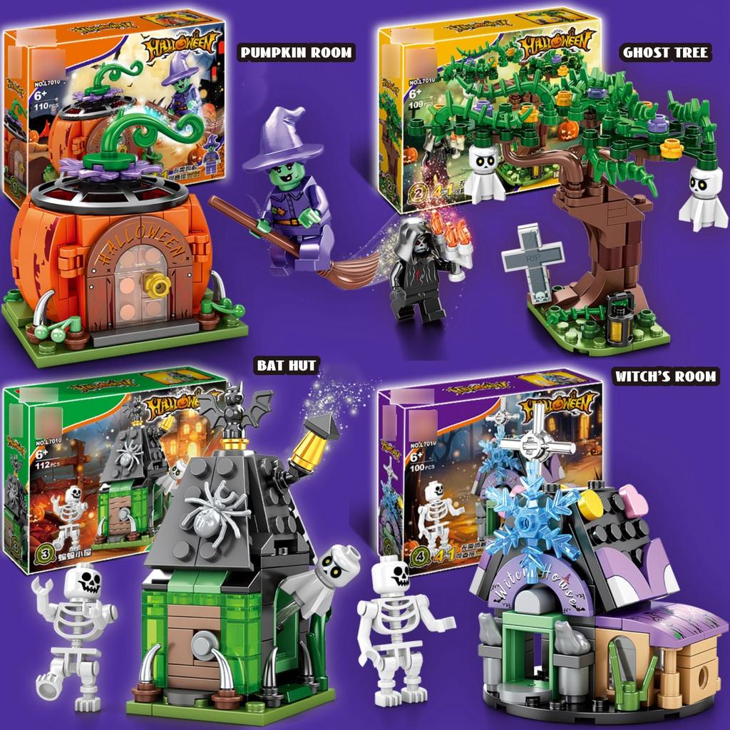 Halloween HallowmasPumpkin House WitchGhostSkull Boy Building Block Toy