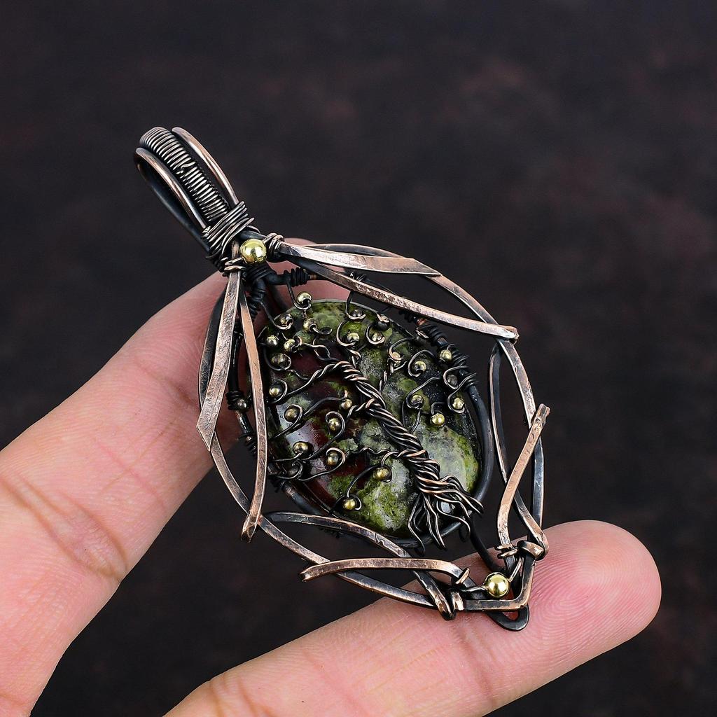 Подвеска Древо Жизни из Драконовой Яшмы, обернутая медной проволокой, ручная работа, ювелирное изделие из драгоценного камня, прекрасные медные украшения, подарки для нее