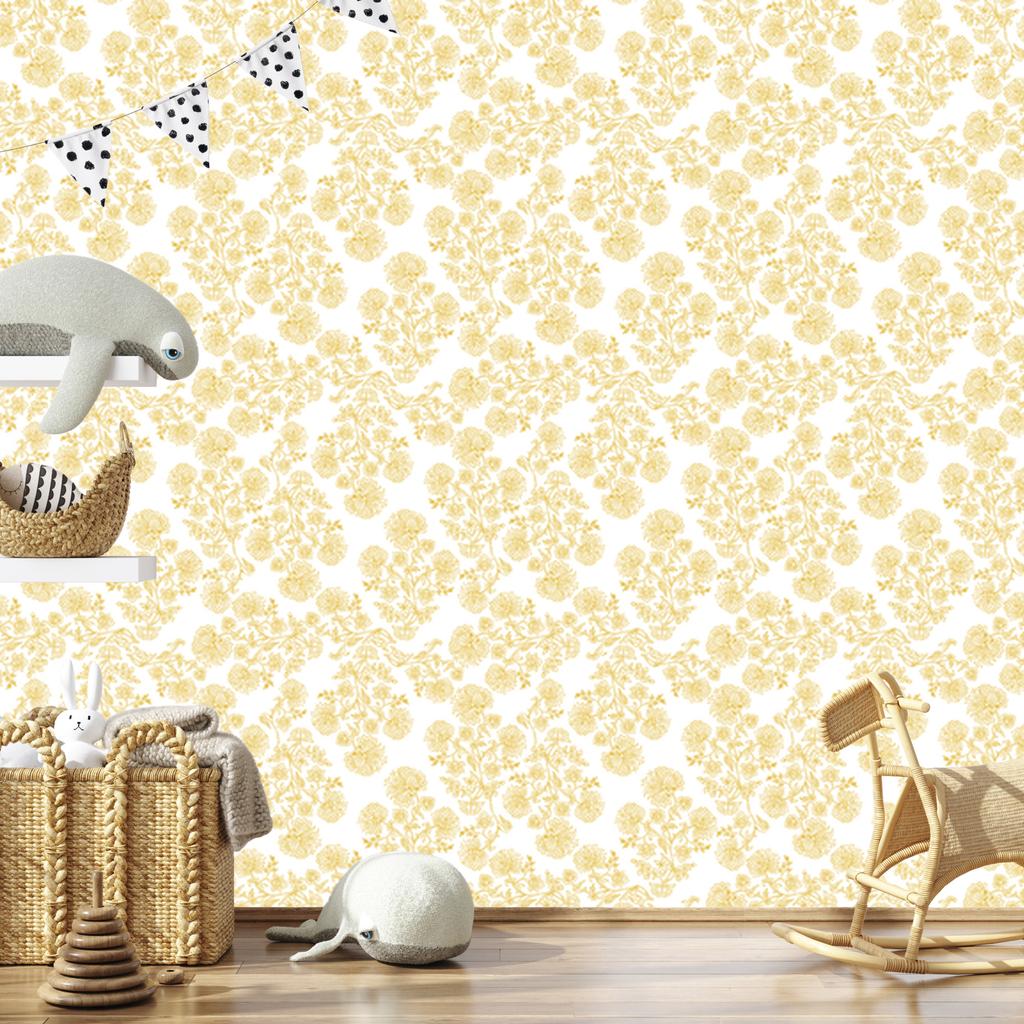 Wallpaper Flowers Cream and White, Cream Background for Living Room and Bedroom 50x1000