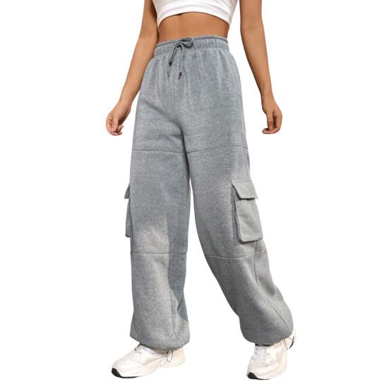 Брюки карго эластичные с высокой талией регулируемым шнурком длинные