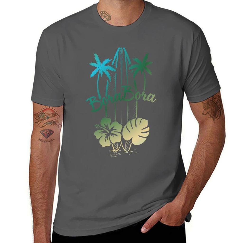 French Polynesia Bora Bora Tropical Surf Summer Vacation Tshirt Large Size Short Sleeve Tshirt