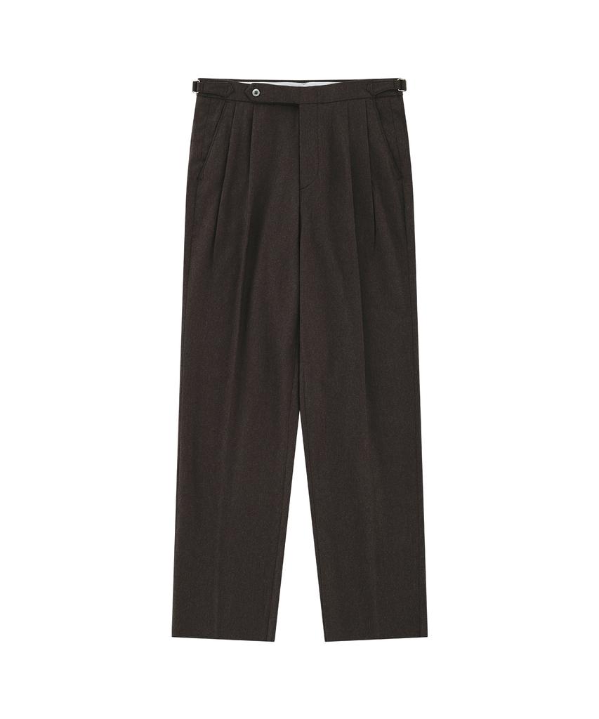 BELLIEF Wool Flannel Adjust Relaxed Pants (Brown)