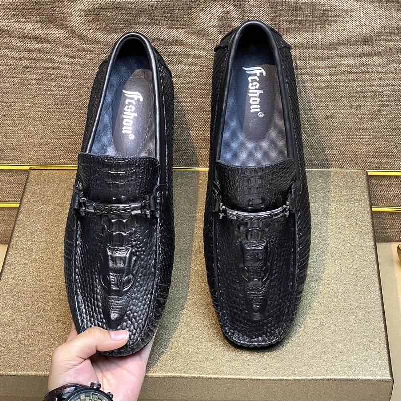 Crocodile Pattern Men's Loafers Genuine Leather Man Shoes Fashion Male Driving Footwear Breathable Casual Flats Comfy Lazy Shoes