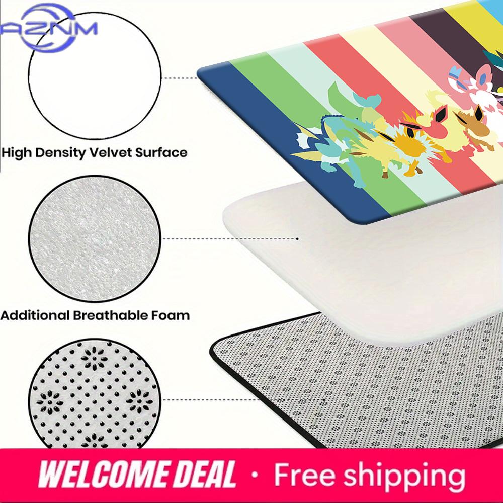 Pokemon Eevee Evolutions Rainbow Striped Print Non-slip Doormat Soft Floor Mat for Home Decor