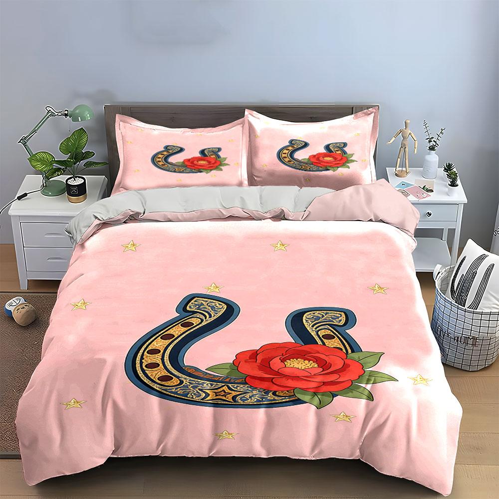 Horseshoes, red roses, stars. Bedding sets Duvet cover sets Duvet covers Pillowcases(1 * Duvet Cover 2 * Pillowcases, without duvet insert)