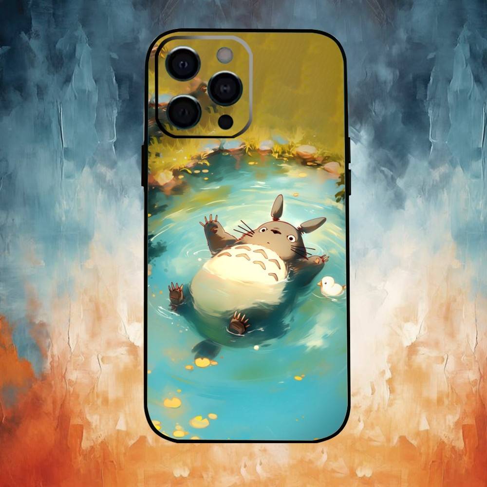 H-Горячий Аниме Милые Тоторо Чехол для Телефона Для iPhone17,16,15,14,13,12,11 Plus,Pro Max Мягкий Черный Чехол