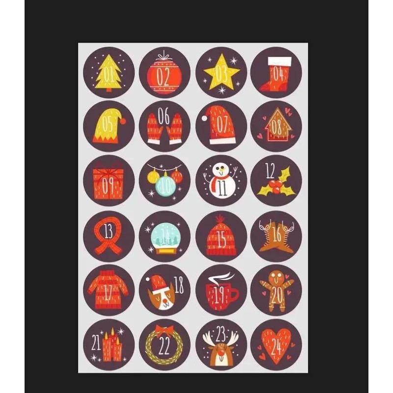 1 лист Наклейки Счастливого Рождества Календарь Адвента Наклейки с номерами Ручная работа Печенье Конфеты Подарок Печать Этикетка Бумажная наклейка