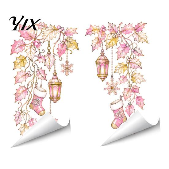 Статичные наклейки 2 шт. Рождественские наклейки на окна, Наклейка на стекло, Праздничный стикер со снежинками, фонариками, рисунками шаров, Съемный ПВХ