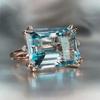 Retro Blue Square Ring for Women - European & American Design