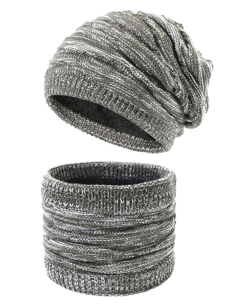 Зимний теплый комплект из двух предметов: шапка на флисовой подкладке и утеплитель для шеи для мужчин и женщин, вязаная шерстяная шапка с ромбовидным узором и шейный платок