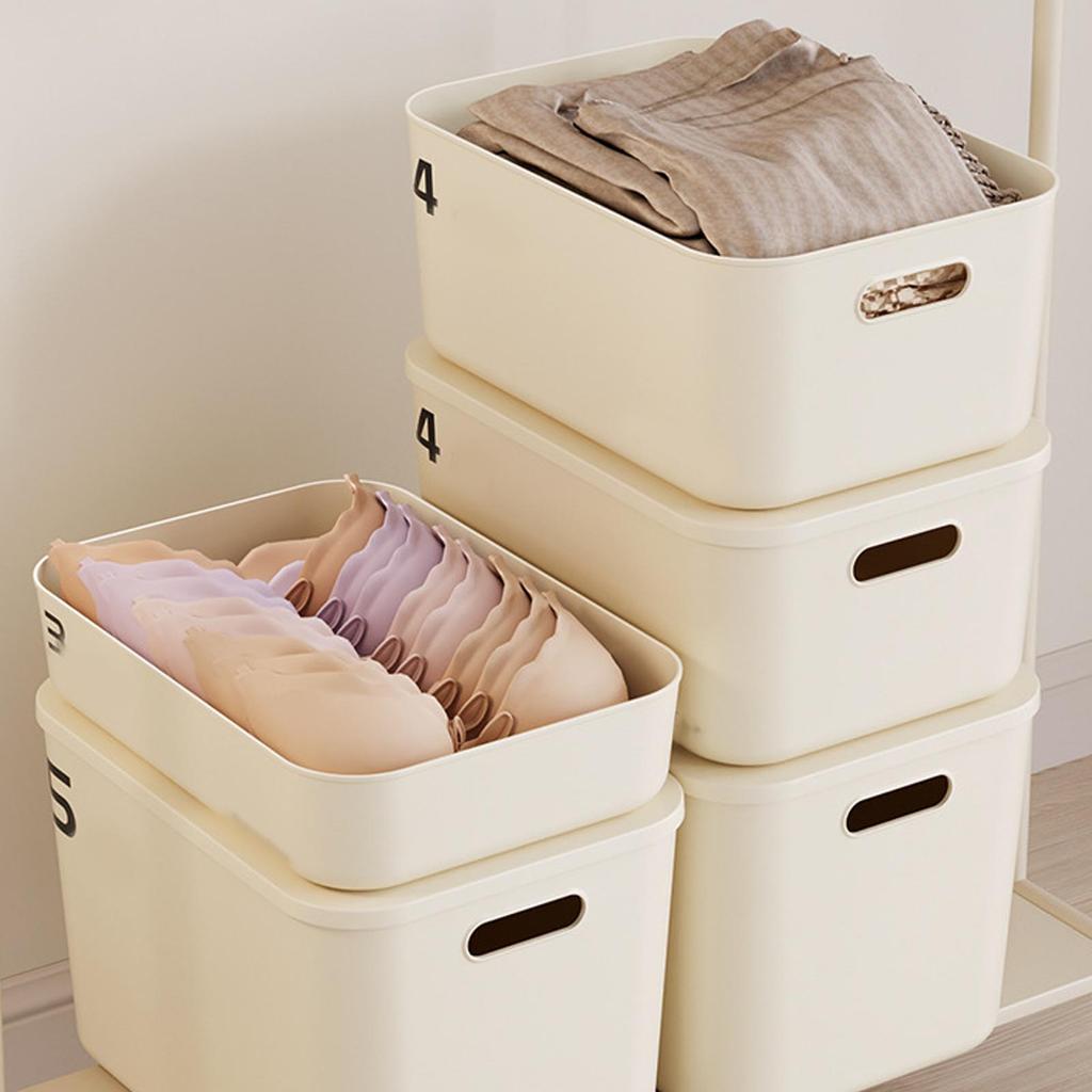 Пластиковый ящик для хранения большой вместимости в кремовом стиле с крышкой, органайзер для игрушек, одежды, закусок