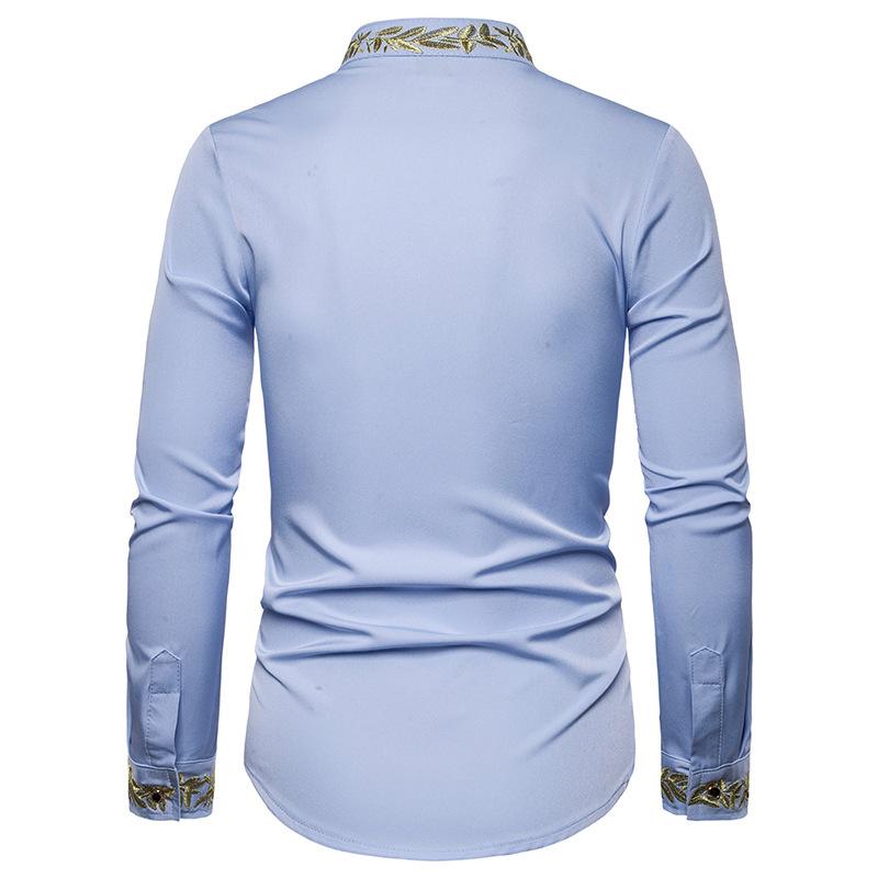 Мужская рубашка с вышивкой и длинным рукавом, европейский размер, воротник Генри