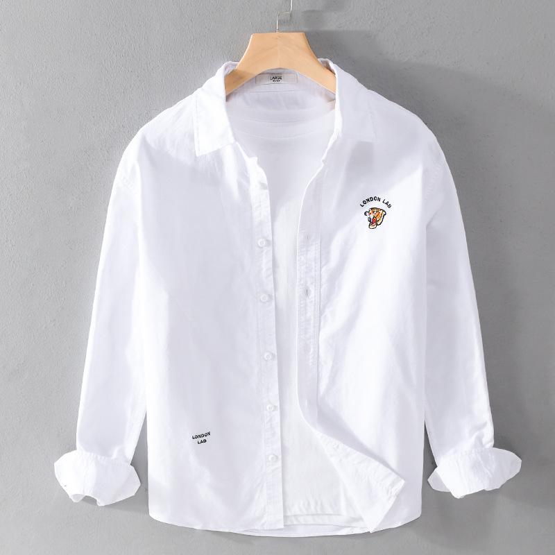 Рубашка мужская из хлопка Oxford Woven, модная, повседневная, с вышитым тигром, хипстерская, мужская, универсальная, мужская