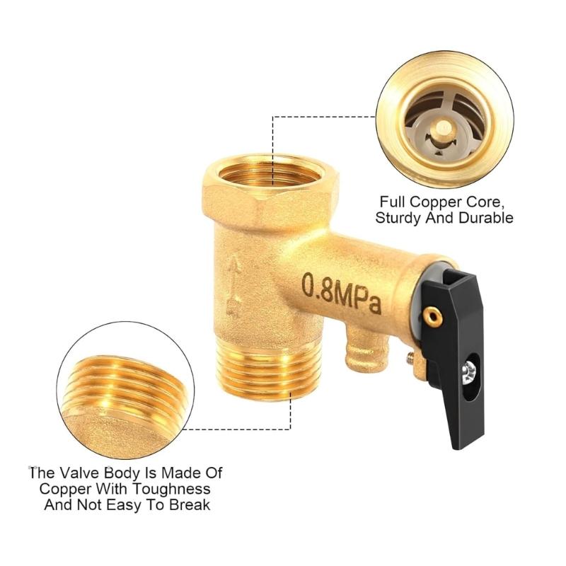 0.8MPa Brass Pressure Relief Valves 1/2 Inch Threads Anti Corrosion Automatic Release Safety Valves for Boiler Systems