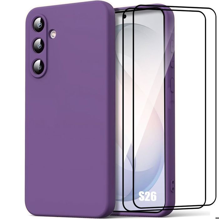 Coque Antichoc - BOOLING - pour Samsung Galaxy S26 - Silicone Liquide - 2 Vitres - Violet Foncé