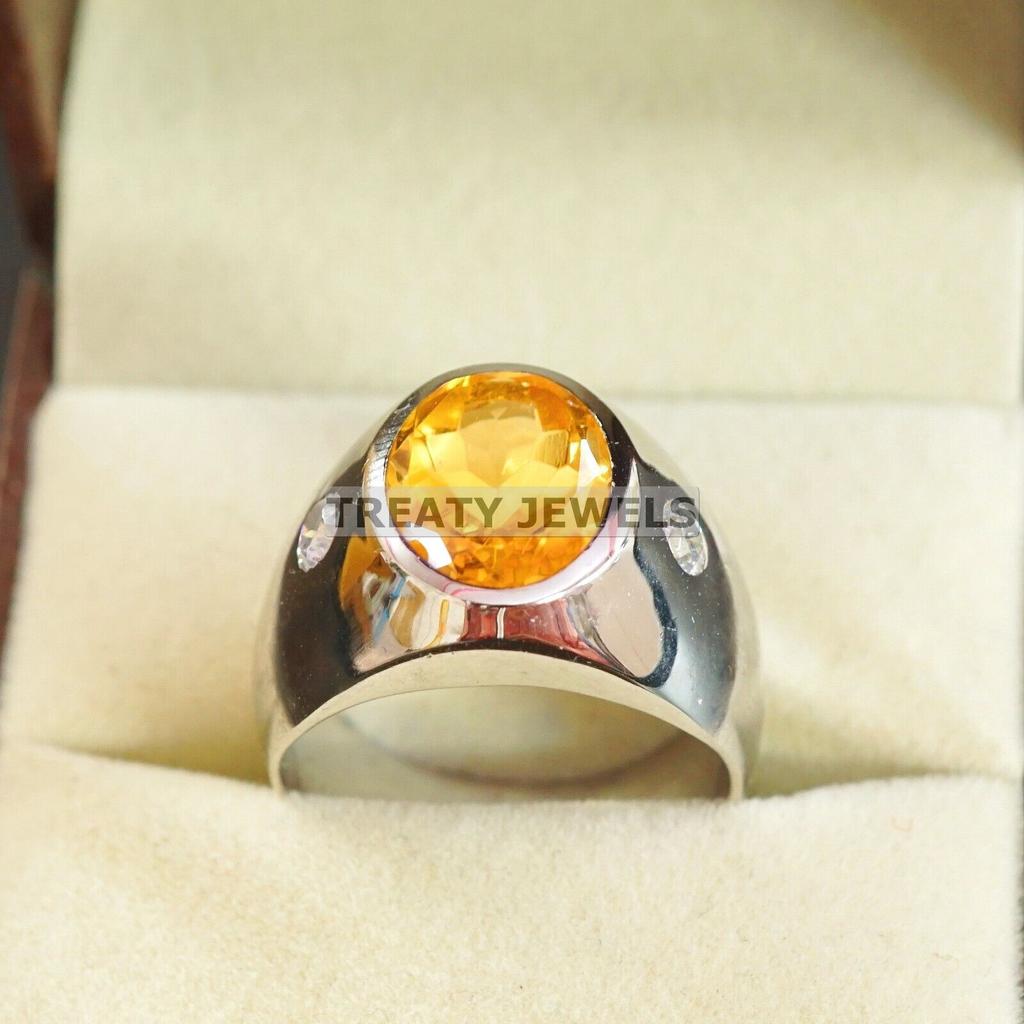Citrine Oval Cut Gemstone With 925 Sterling Silver Ring For Men's #A938 JL375669181027