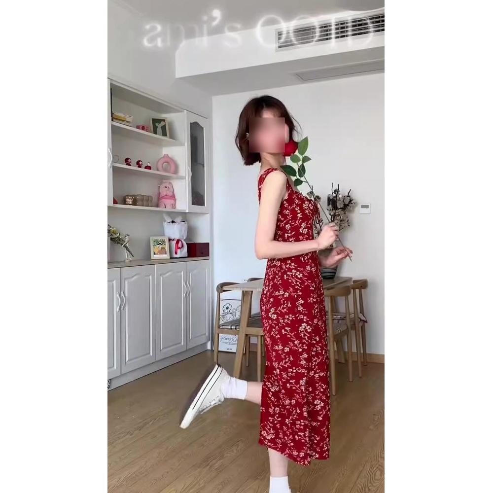 Французское красное цветочное платье на подтяжках, детское летнее, с чувством дизайна, новое пляжное платье для морского отдыха