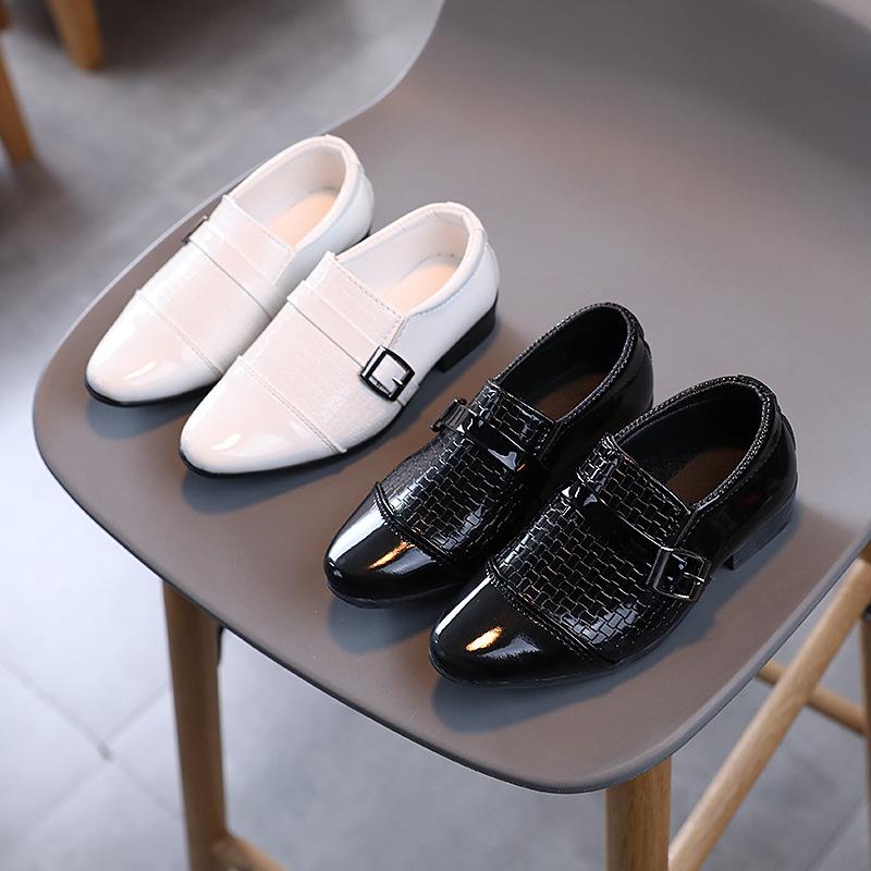 Boys Leather Shoes 2025 Spring Autumn Kids Performance Mary Janes Shoes for Party Wedding Shows Solid Black Slip-on Shoes