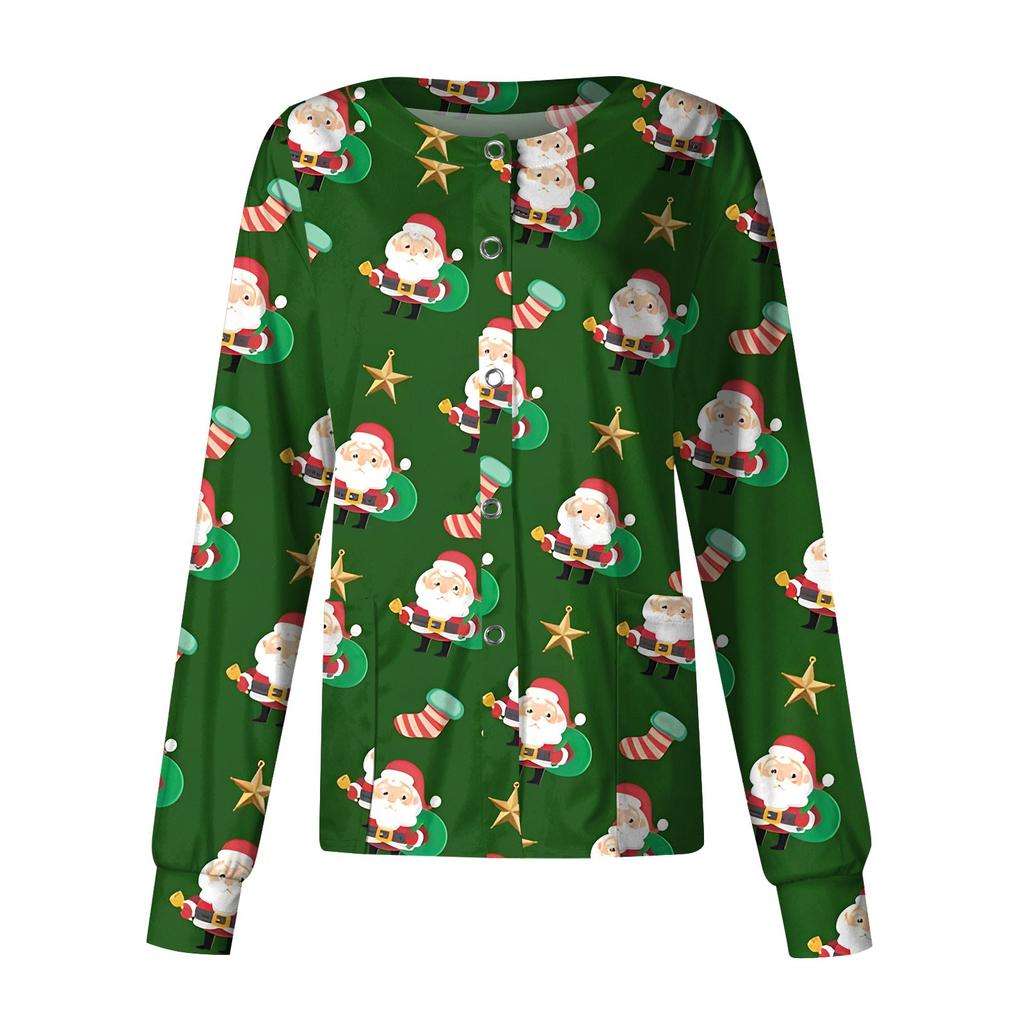 Женская повседневная модная однобортная куртка с длинным рукавом и стоячими лацканами с рождественским принтом, защитная рабочая куртка