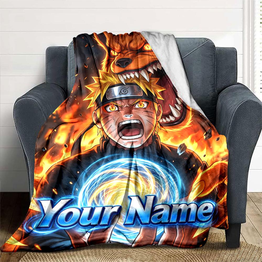 1pc Personalized Name Naruto Blanket, Gift, for Men and Women, Soft Blanket, Good for Sofa Bed Couch Travel, Lightweight Flannel Blanket
