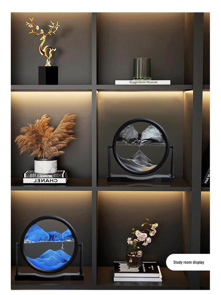 3D Dynamic Sand Art Ornament for Living Room - Round Flowing Sand Painting Home Craft Birthday Gift