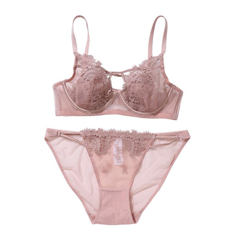 Французский вышитый сексуальный кружевной комплект нижнего белья с кроличьими ушками, дышащий, для большой груди, маленький собирающий бюстгальтер для женщин