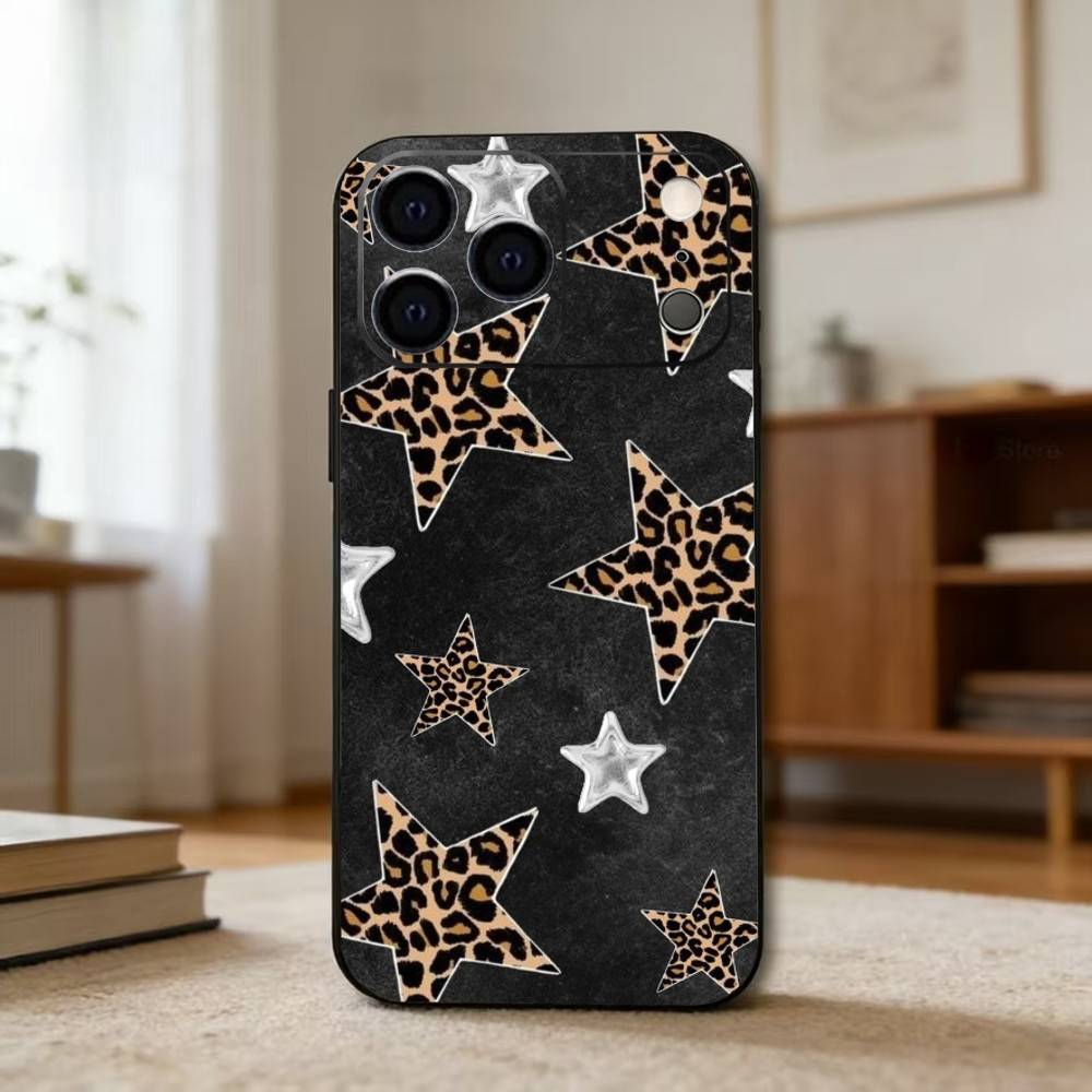 B-Черный L-Леопардовый P-Принт S-Звезда Чехол для Телефона Для iPhone 17, 16,15,14,13,12,11 Plus,Pro Max, Другие Мягкий Черный Чехол
