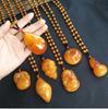 Ethnic Style Beaded Amber Pendant Sweater Chain Necklace