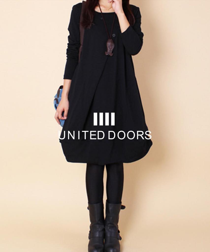 Длинное тело, удлинение колена, туника [Doors] Платье, повседневное, женское, туника, кокон, силуэт, платье, покрывающее, простое, осень,