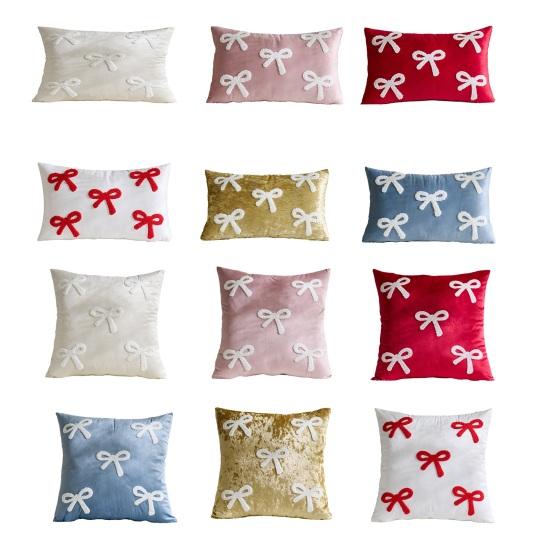 Наволочка декоративная бархатистая мягкая с узором в виде бантиков разных размеров чехол для подушки диван спальня