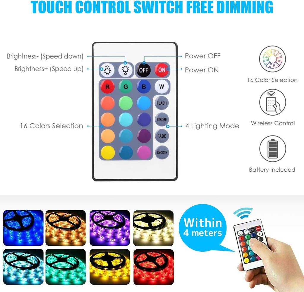 30LEDs/m USB LED Lights Strip Tape  5050 24 Key IR Remote Control for Kitchen Closet Bedroom PC TV Backlight Home Lighting