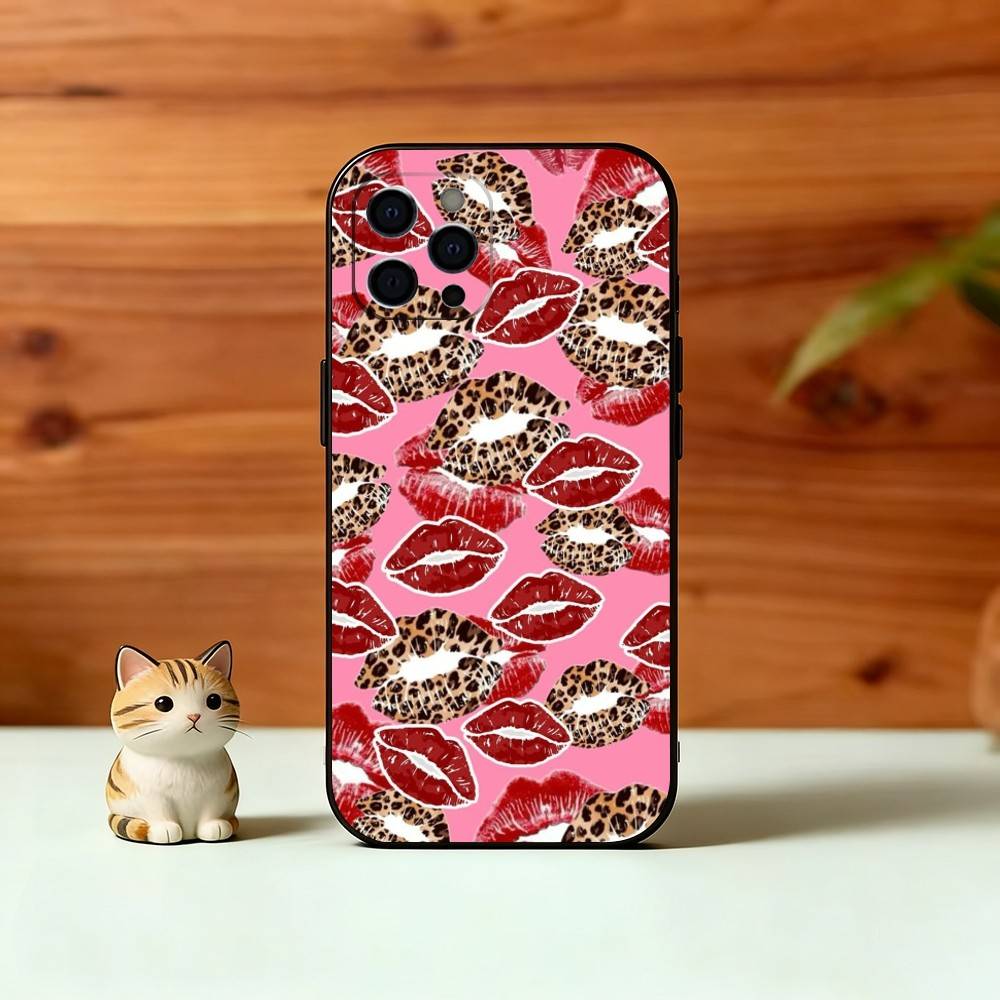 Чехол для телефона с принтом губ для iPhone 17,16,15,14,13,12,11 Plus,Pro Max,XS,Мягкий силиконовый черный чехол