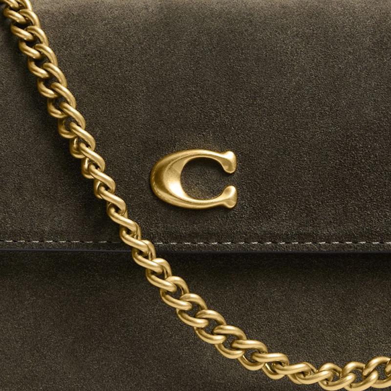 Coach Brook 23 Suede Underarm Bag Baguette Crossbody Bag Leather Medium Women bags Brass Olive-Green CCD07-B4OL