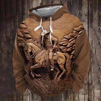 Мужская толстовка с капюшоном в стиле ретро-вестерн с 3D-принтом из денима, весенняя толстовка с длинным рукавом, свободная одежда, модная уличная спортивная одежда