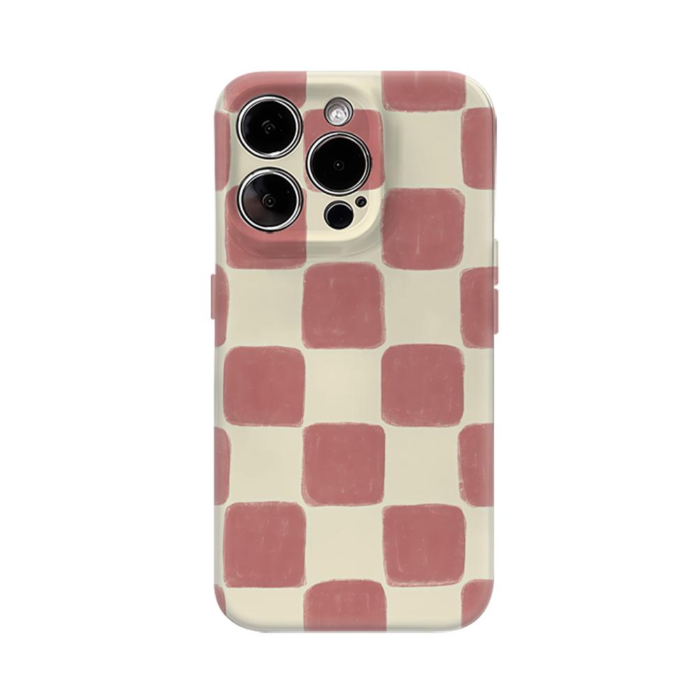 Текстурированный чехол-клетка цвета румяна для IPhone 17AIR 16E 16 15 14 13 12 11 17 Pro Max Plus Двухслойная задняя крышка